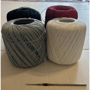 Vtg Lot Of 4 Crochet Thread Mercerized Cotton Balls Red, White, Black, Lt Blue